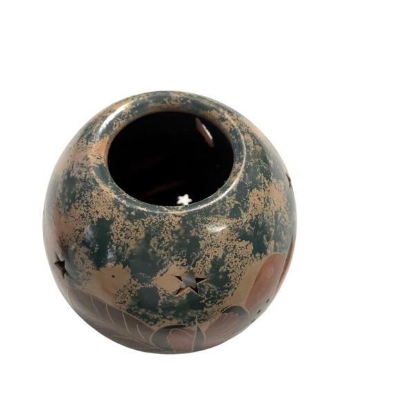 Votive Candle Holder Costa Rica Pottery Hand Carved Cut Away Design Butterfly - Picture 3 of 8